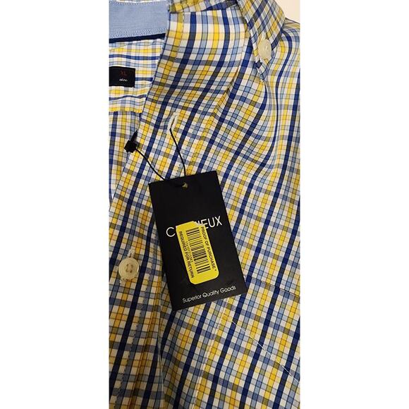 Cremieux Classics Long Sleeve Plaid Yellow/ Blue Button Down Dress Shirt XL - Picture 9 of 9